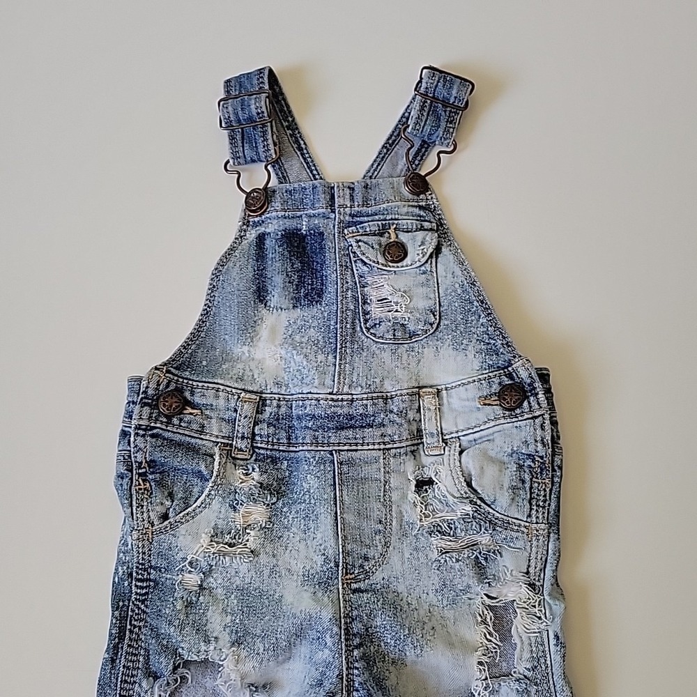 OshKosh B'Gosh Vestpak Distressed Stone Wash Denim Overalls 12M Snap Leg Casual - Picture 3 of 14